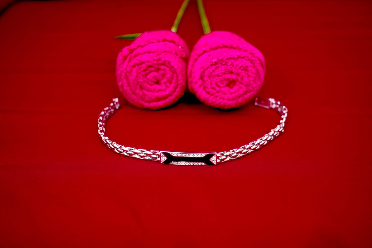 Black Stone ID Link Silver Bracelet-925 Sterling Silver-ERAYA Jewellery