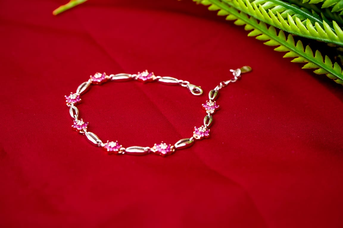 Pink Floral Link Bracelet-925 Sterling Silver-ERAYA Jewellery