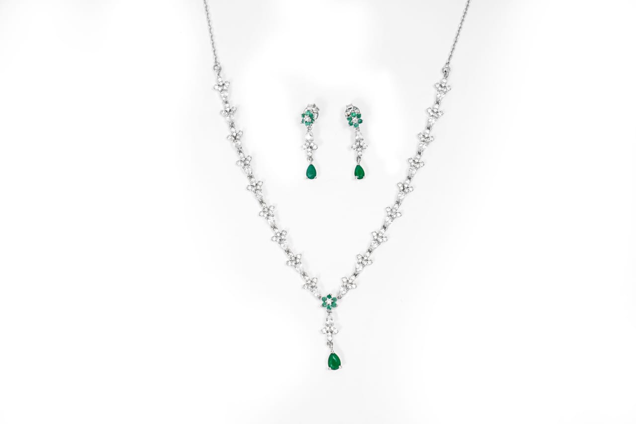 Green Stone Leaf Necklace-925 Sterling Silver-ERAYA Jewellery