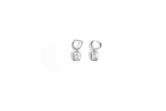 Crystal Silver Hoop Earrings-925 Sterling Silver-ERAYA Jewellery