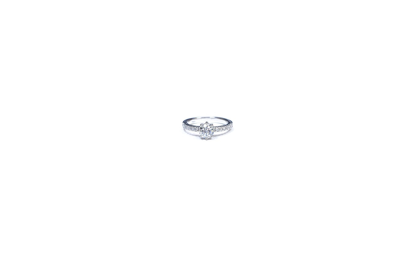 Circle Cut Crystal Solitaire Ring-925 Sterling Silver-ERAYA Jewellery