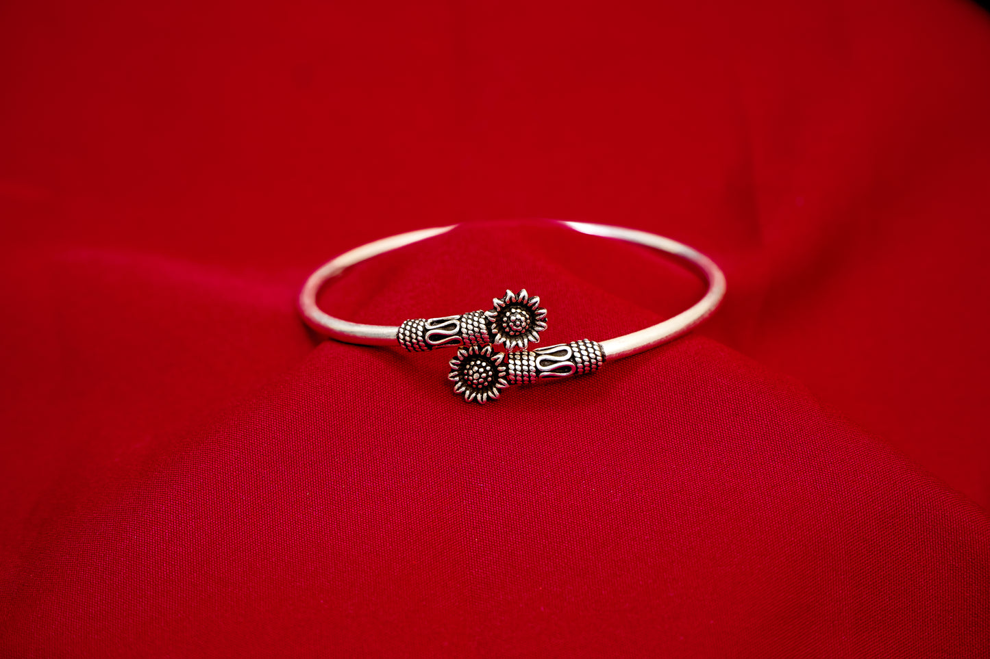 Oxidized Silver Sunflower Kada-925 Sterling Silver-ERAYA Jewellery