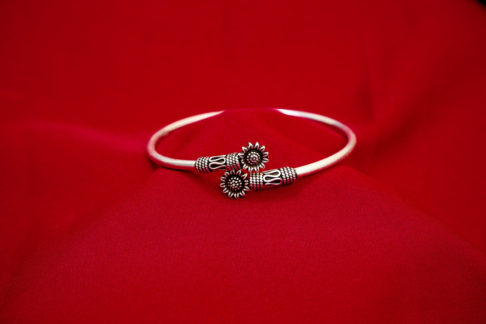 Oxidized Silver Sunflower Kada-925 Sterling Silver-ERAYA Jewellery