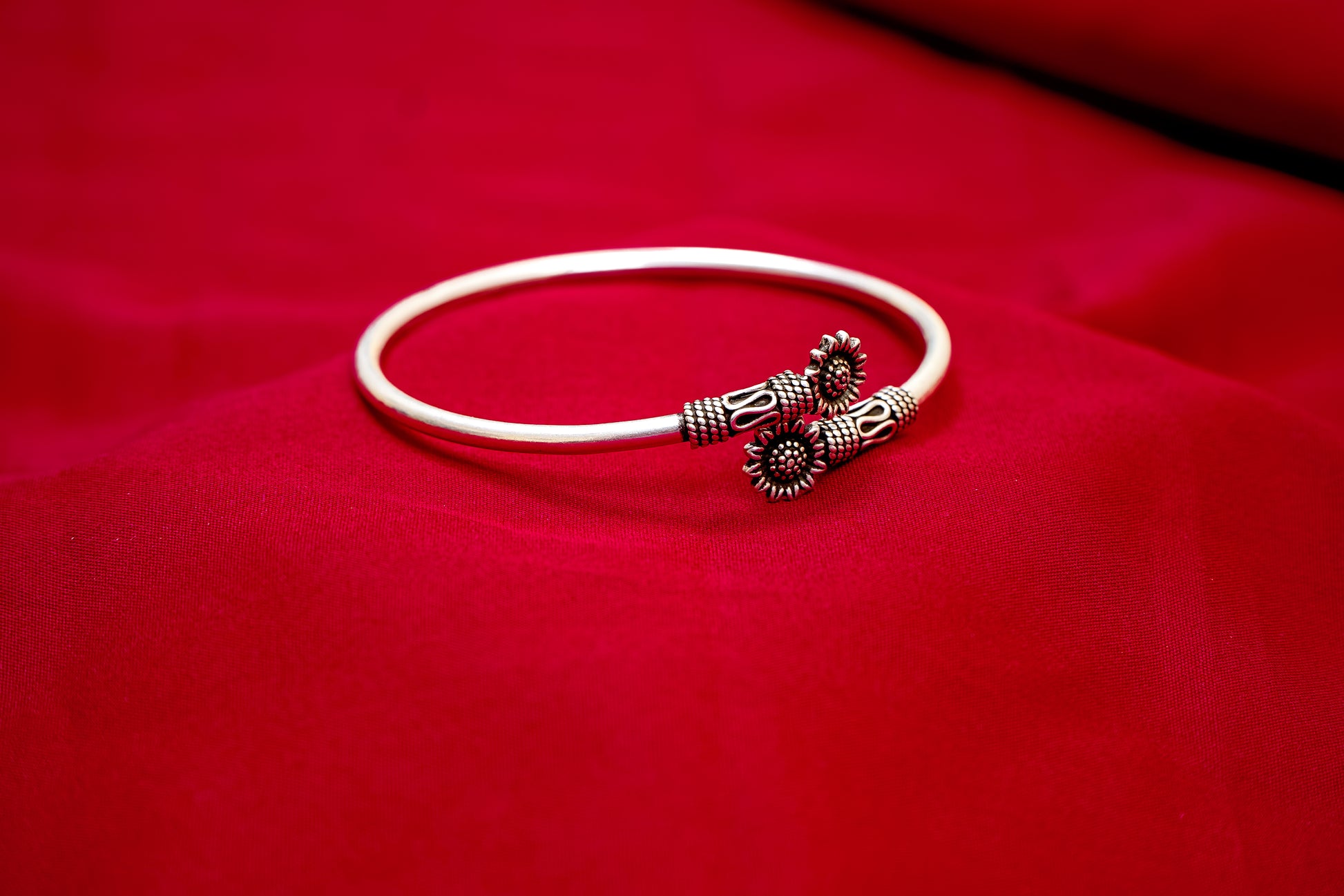 Oxidized Silver Sunflower Kada-925 Sterling Silver-ERAYA Jewellery