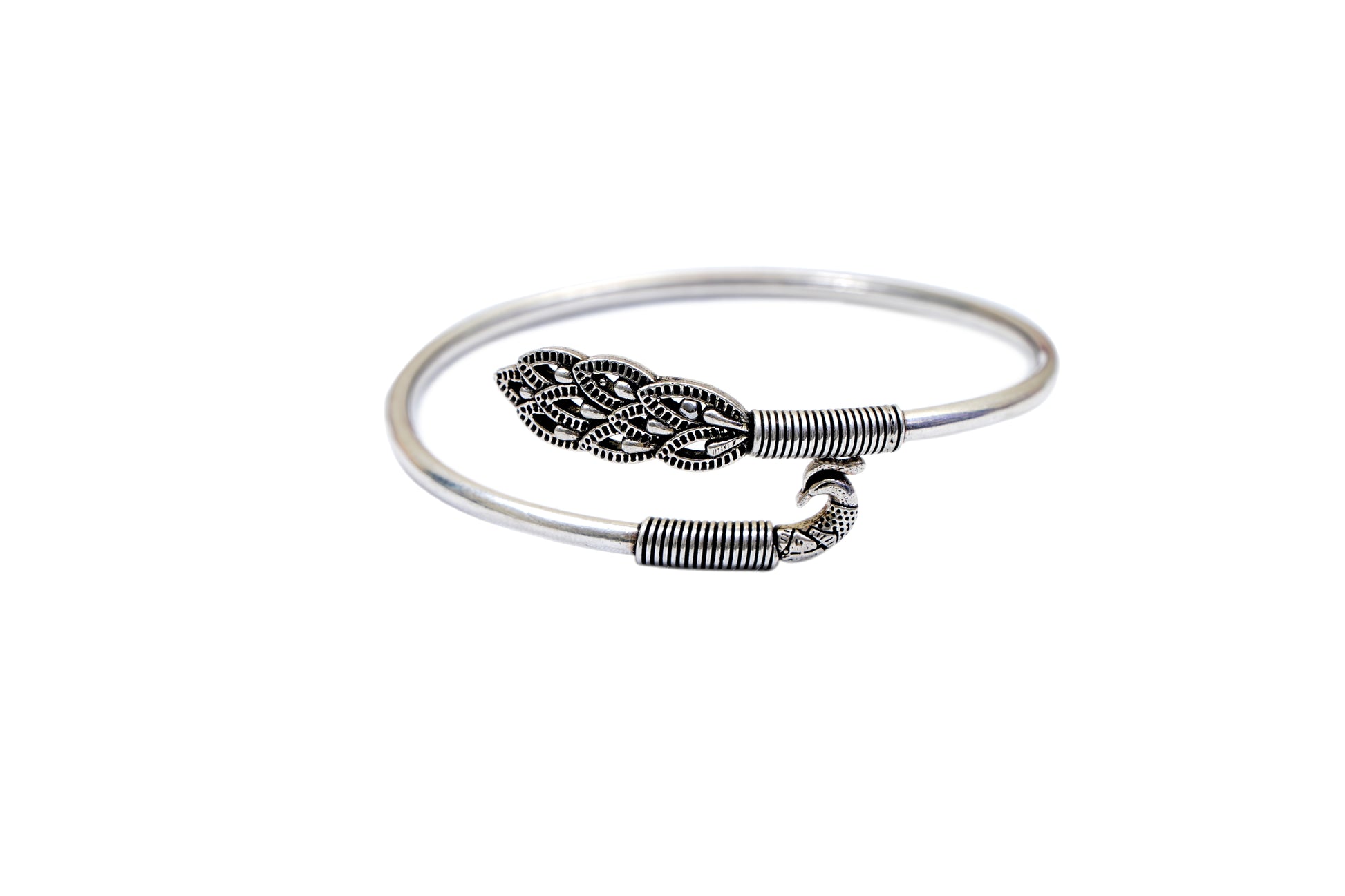 Oxidized Silver Peacock Kada-925 Sterling Silver-ERAYA Jewellery