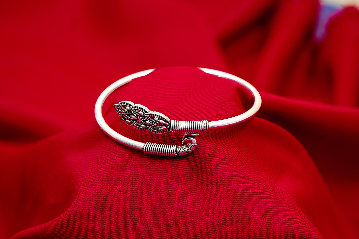 Oxidized Silver Peacock Kada-925 Sterling Silver-ERAYA Jewellery