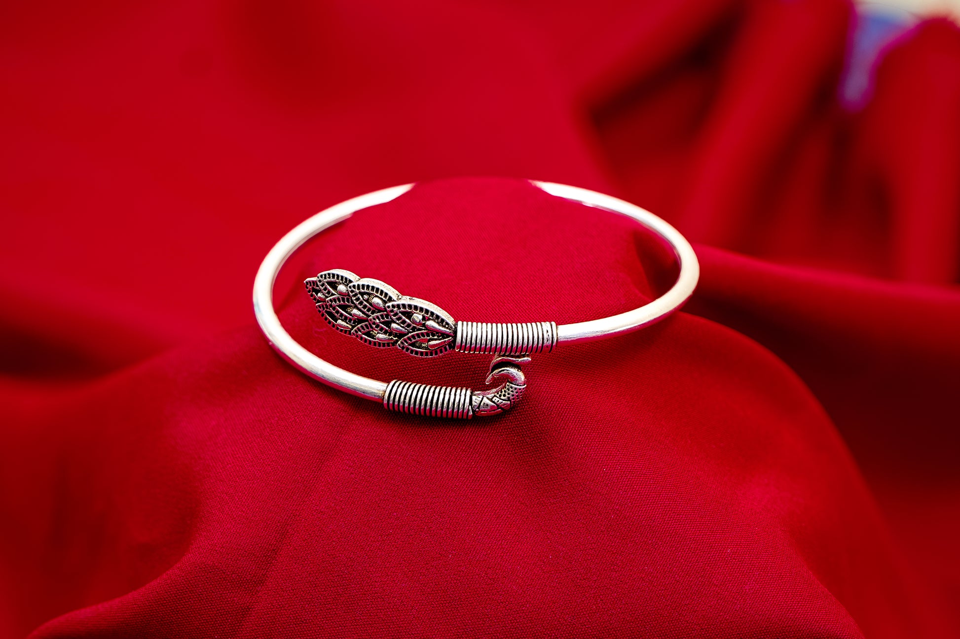 Oxidized Silver Peacock Kada-925 Sterling Silver-ERAYA Jewellery