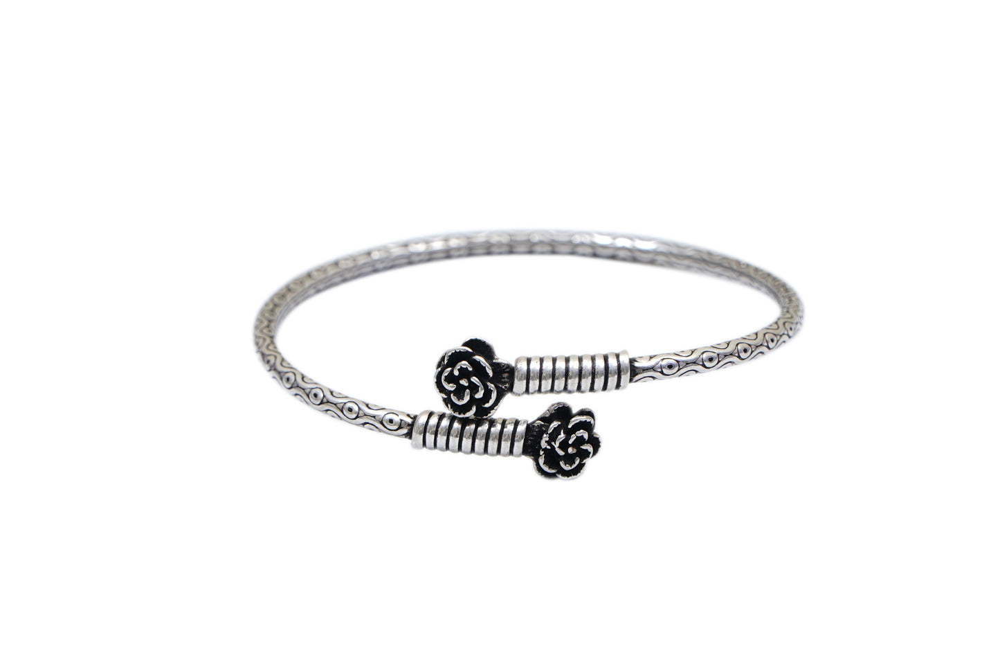Oxidized Silver Rose Kada-925 Sterling Silver-ERAYA Jewellery