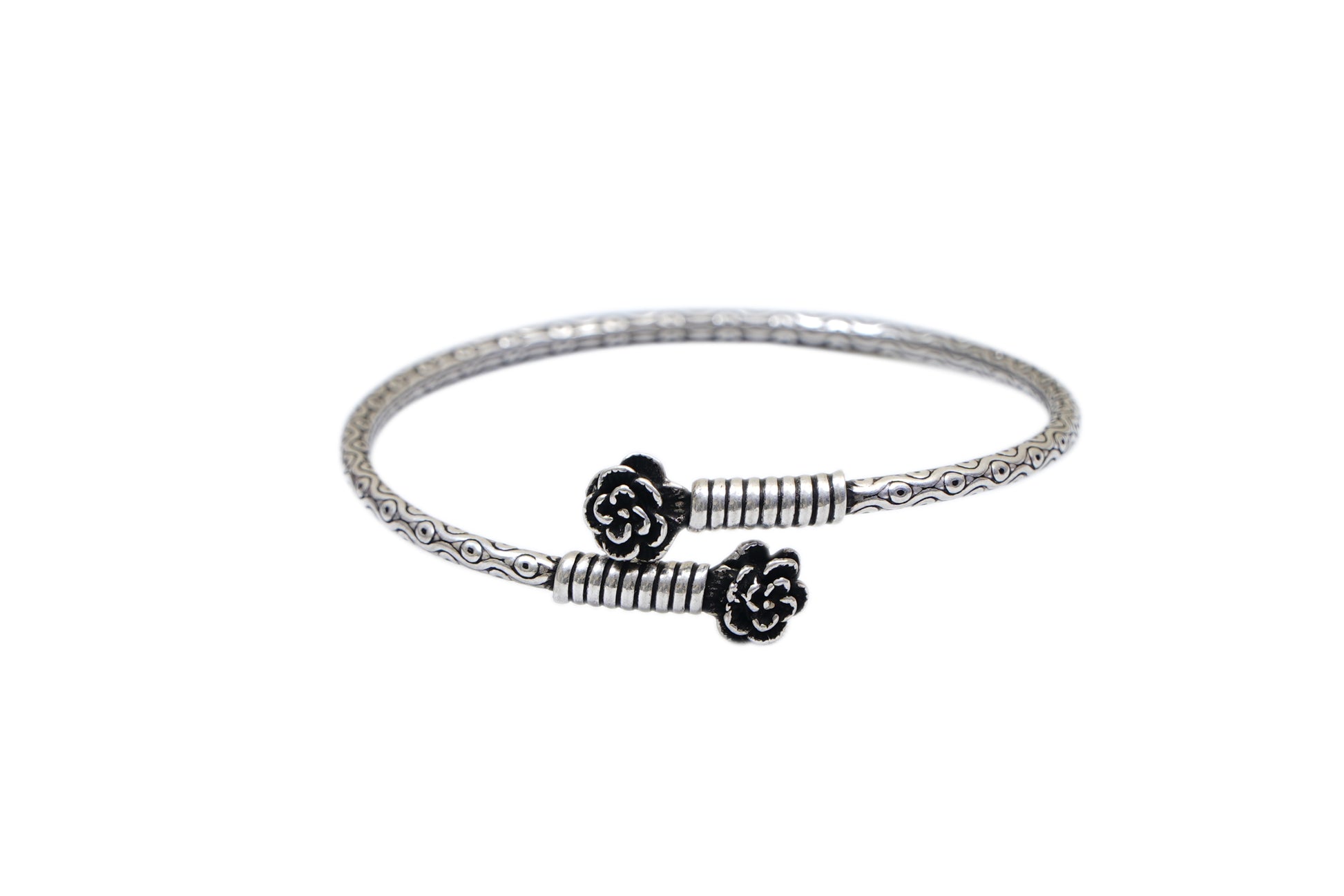 Oxidized Silver Rose Kada-925 Sterling Silver-ERAYA Jewellery