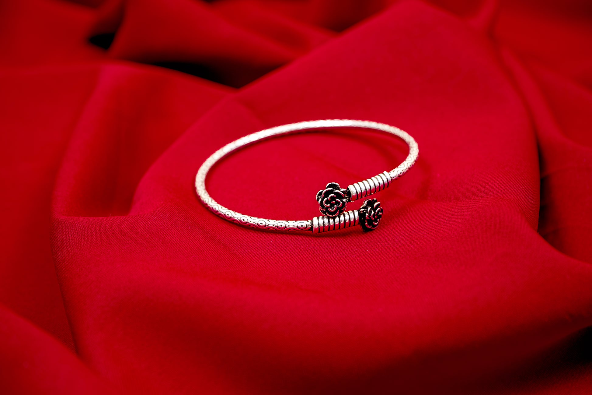Oxidized Silver Rose Kada-925 Sterling Silver-ERAYA Jewellery