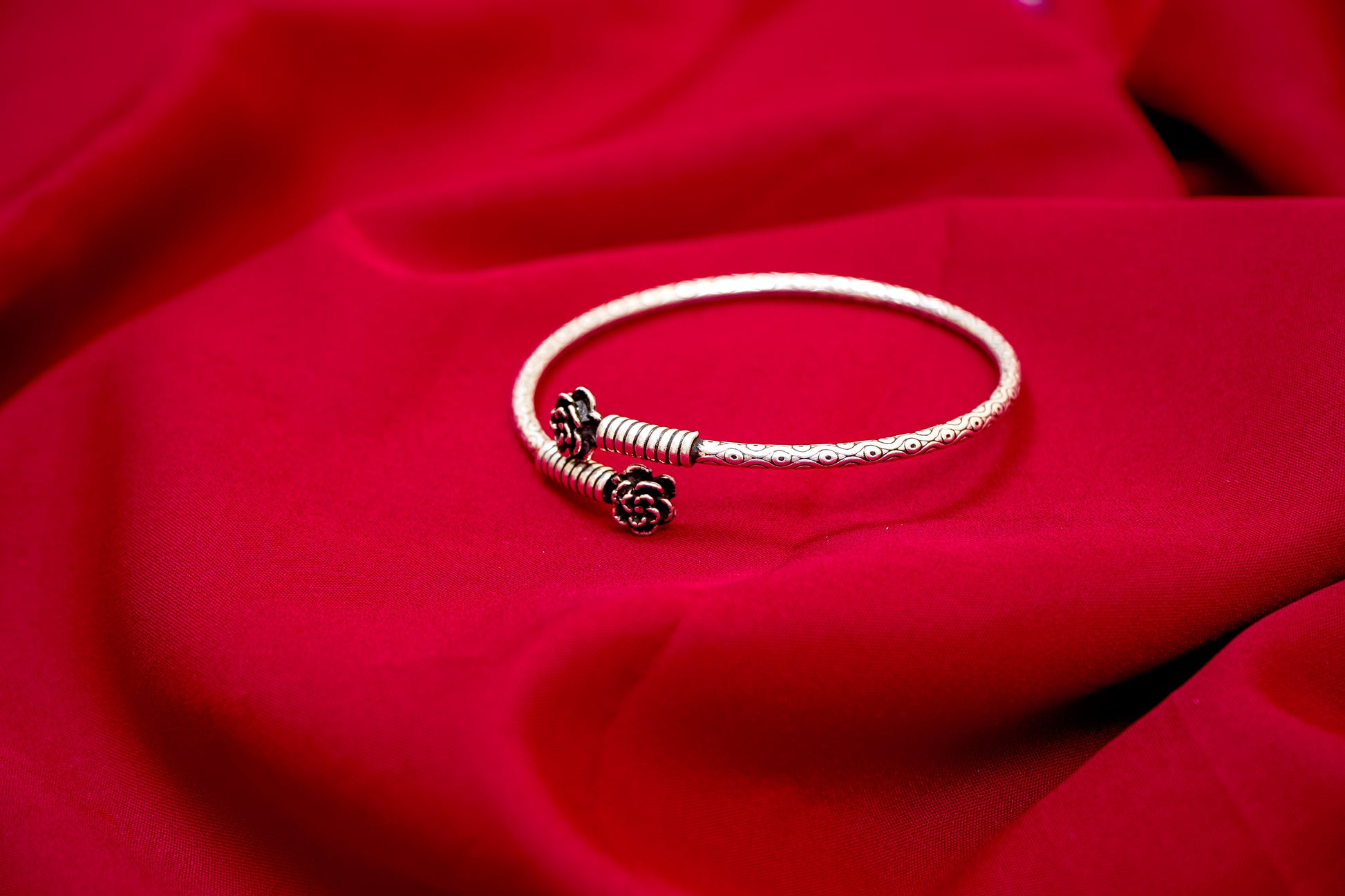 Oxidized Silver Rose Kada-925 Sterling Silver-ERAYA Jewellery