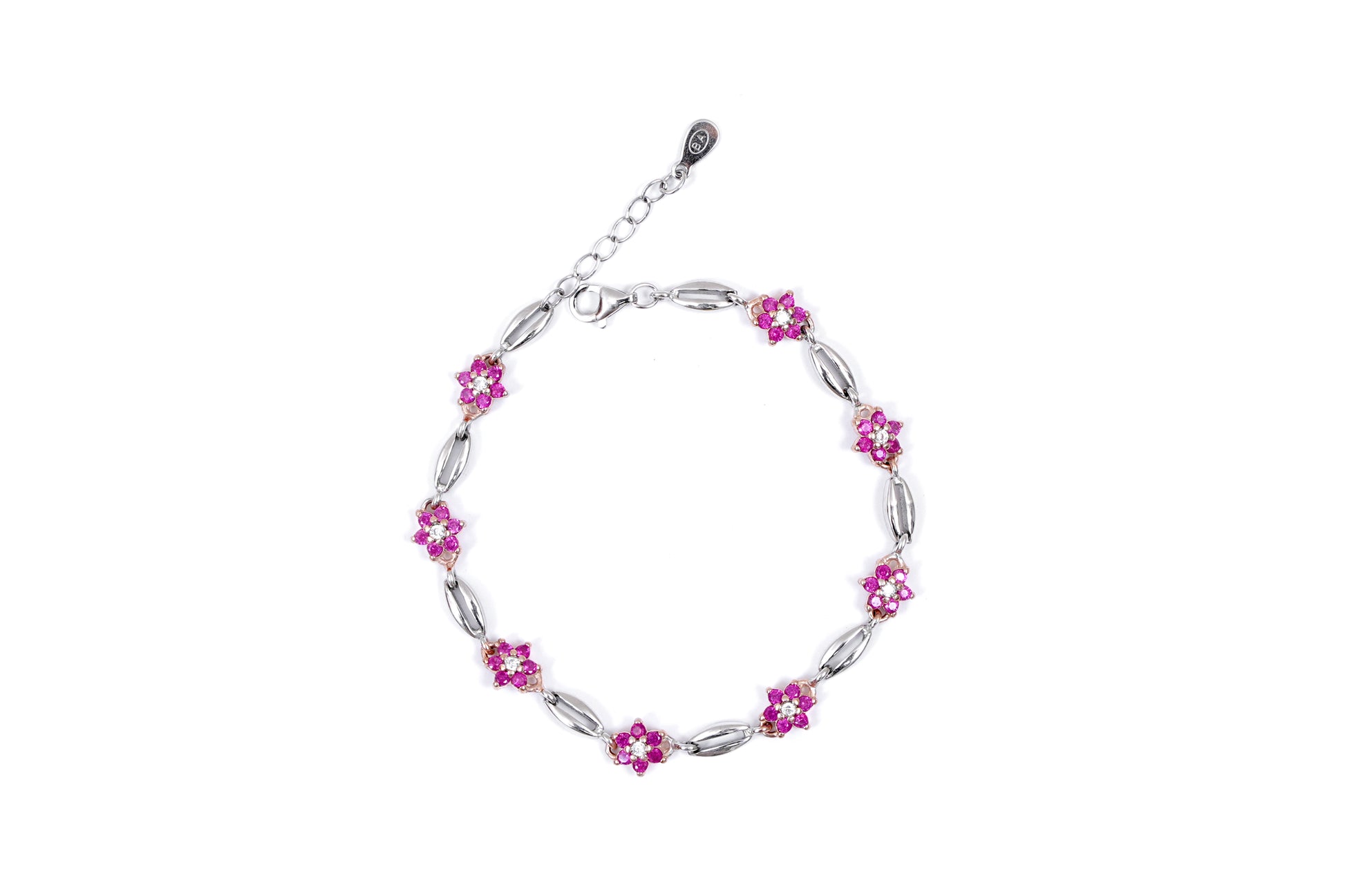Pink Floral Link Bracelet-925 Sterling Silver-ERAYA Jewellery