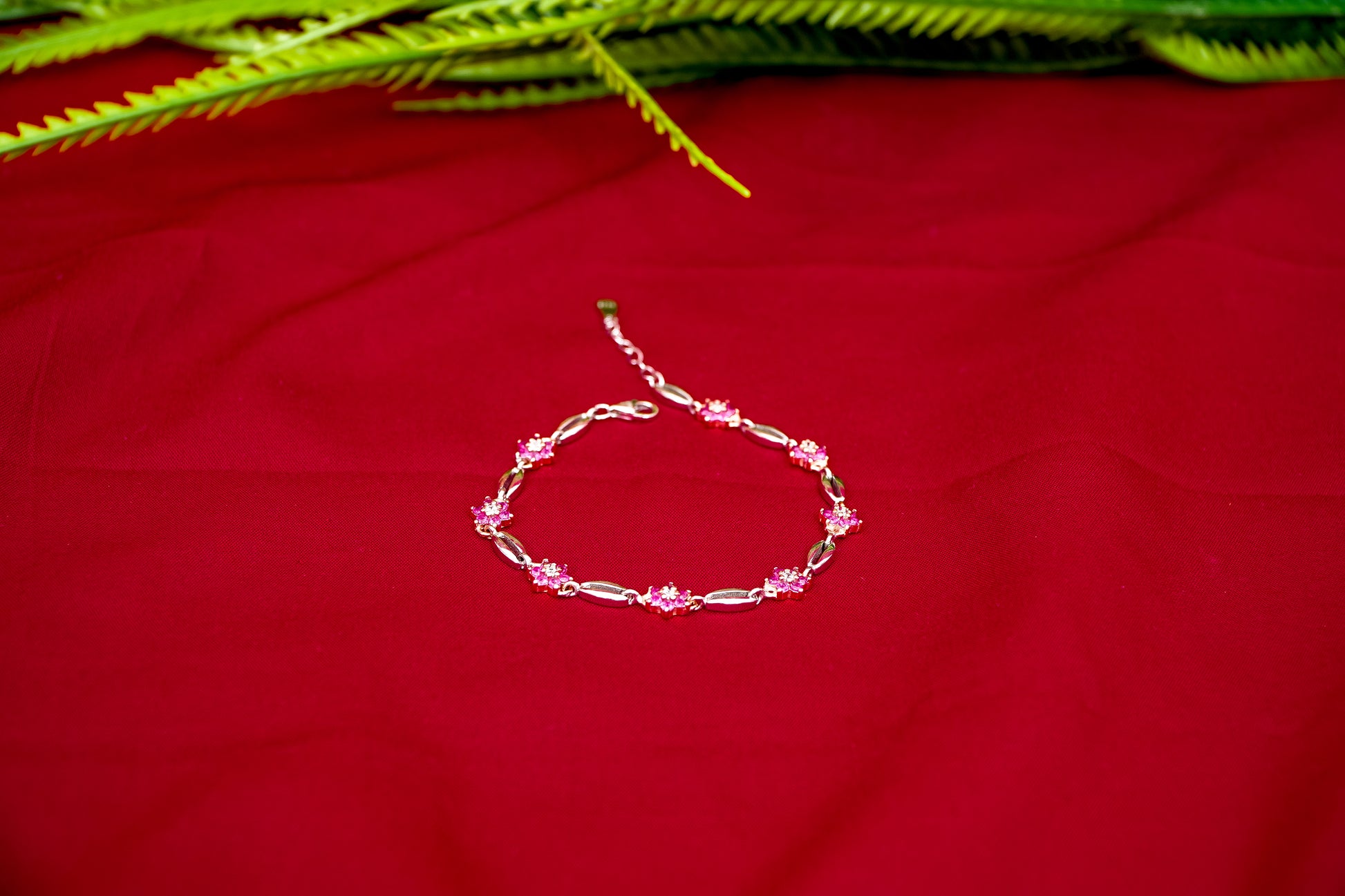 Pink Floral Link Bracelet-925 Sterling Silver-ERAYA Jewellery
