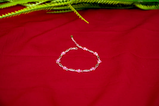 Pink Floral Link Bracelet-925 Sterling Silver-ERAYA Jewellery