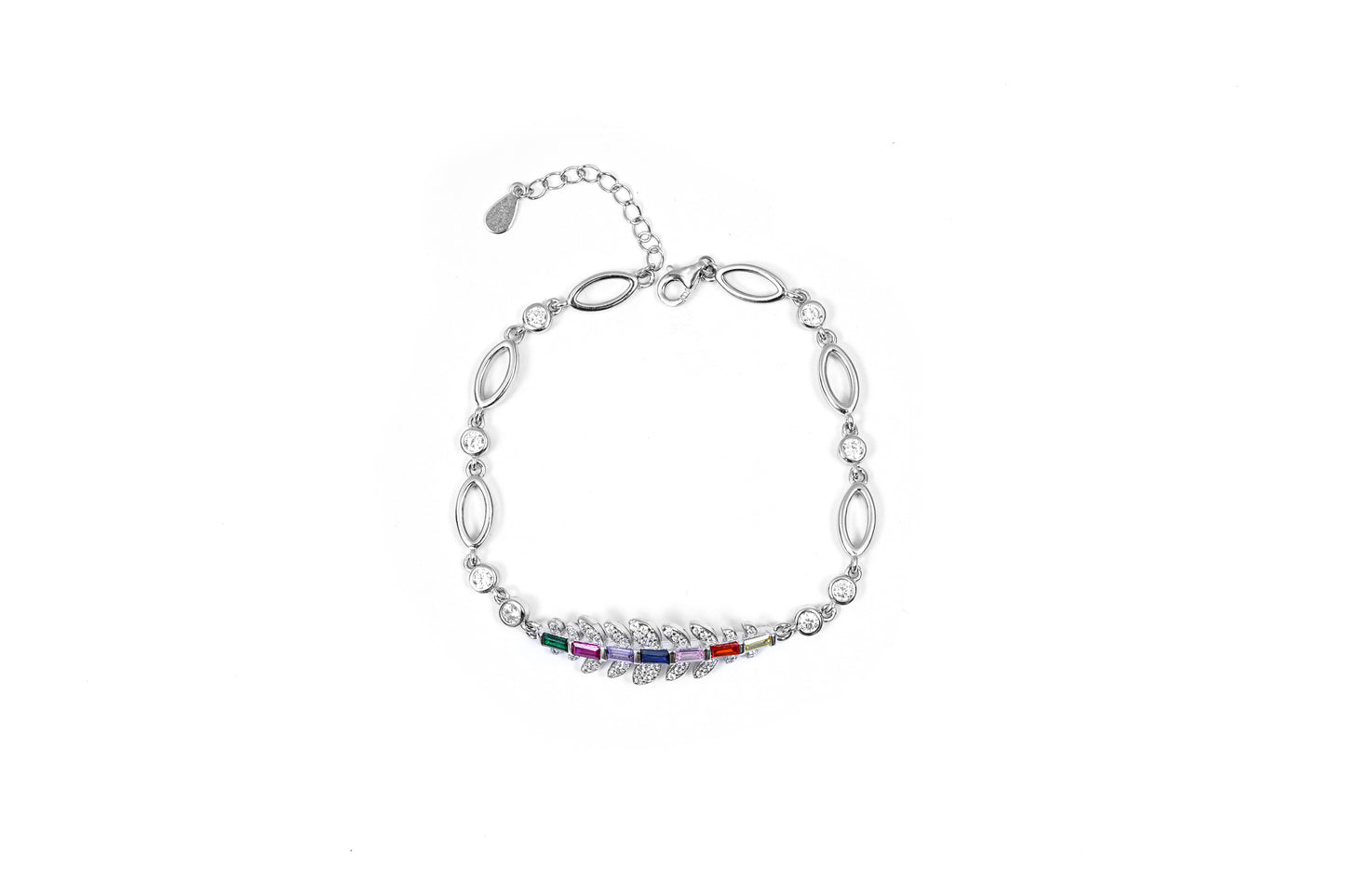 Rainbow Feather Crystal Bracelet-925 Sterling Silver-ERAYA Jewellery