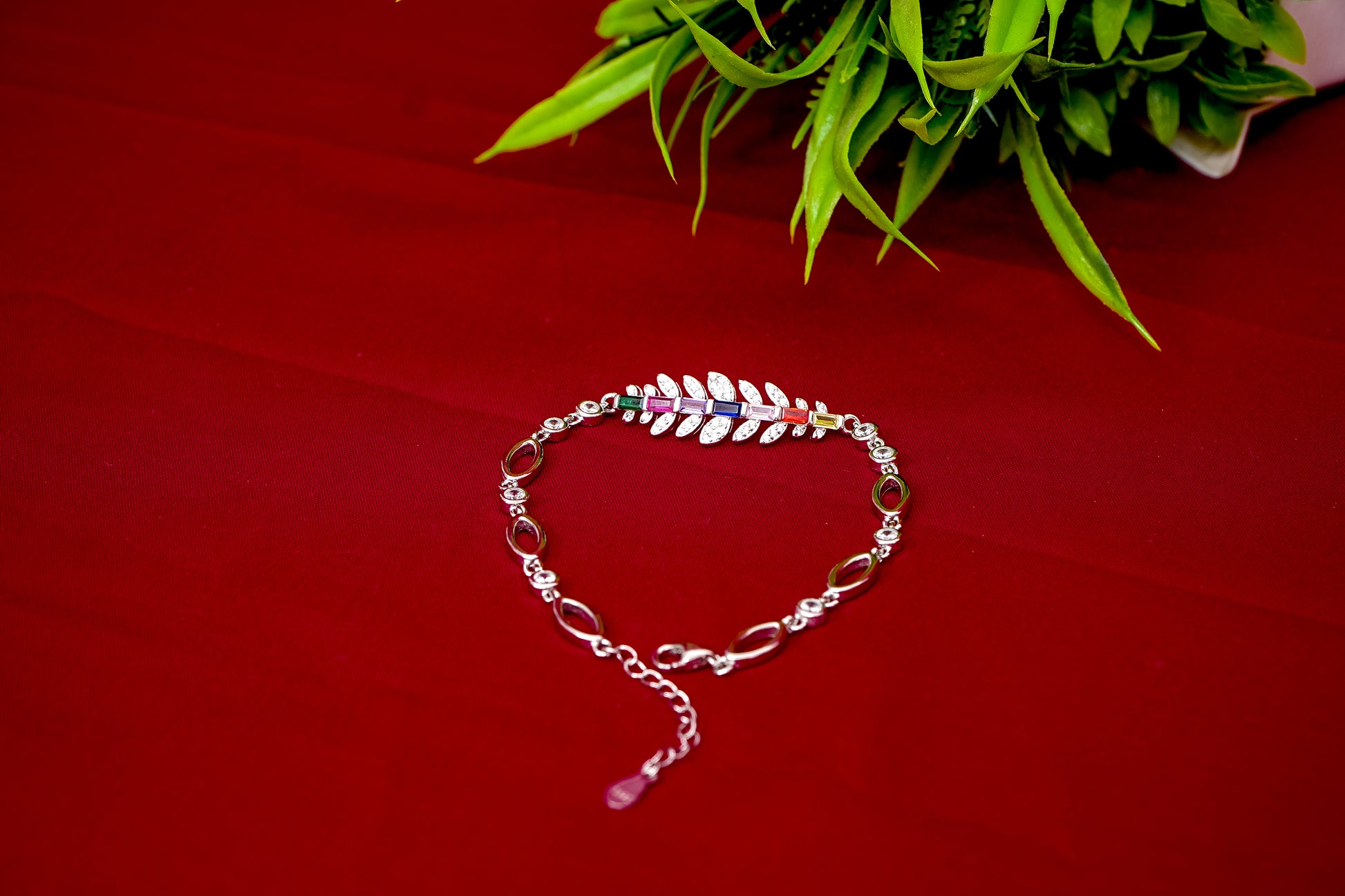 Rainbow Feather Crystal Bracelet-925 Sterling Silver-ERAYA Jewellery