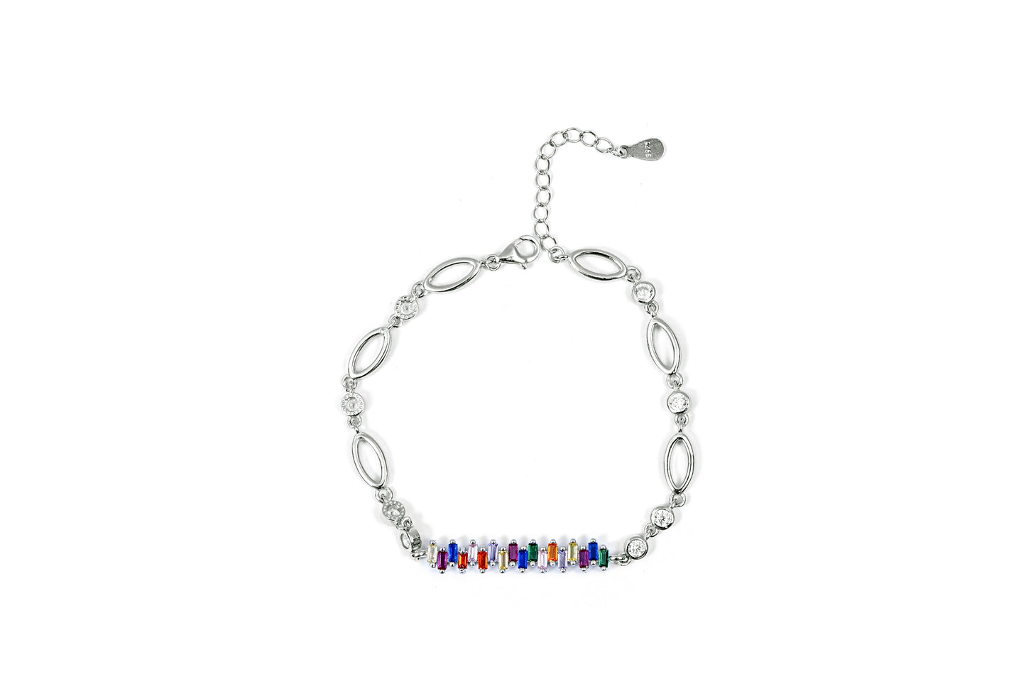 Rainbow Crystal Bar Bracelet-925 Sterling Silver-ERAYA Jewellery