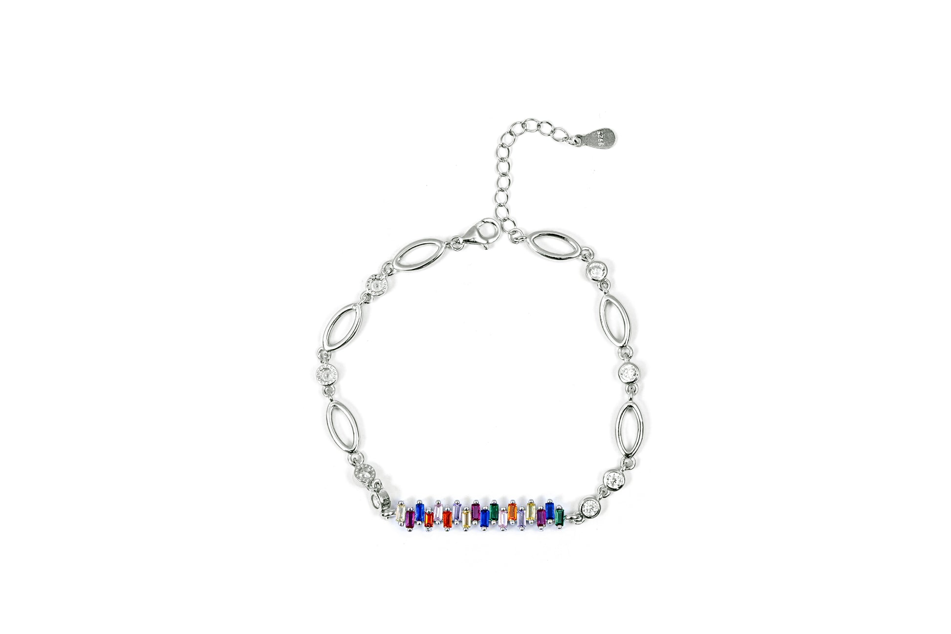 Rainbow Crystal Bar Bracelet-925 Sterling Silver-ERAYA Jewellery