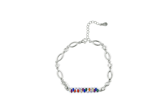 Rainbow Crystal Bar Bracelet-925 Sterling Silver-ERAYA Jewellery