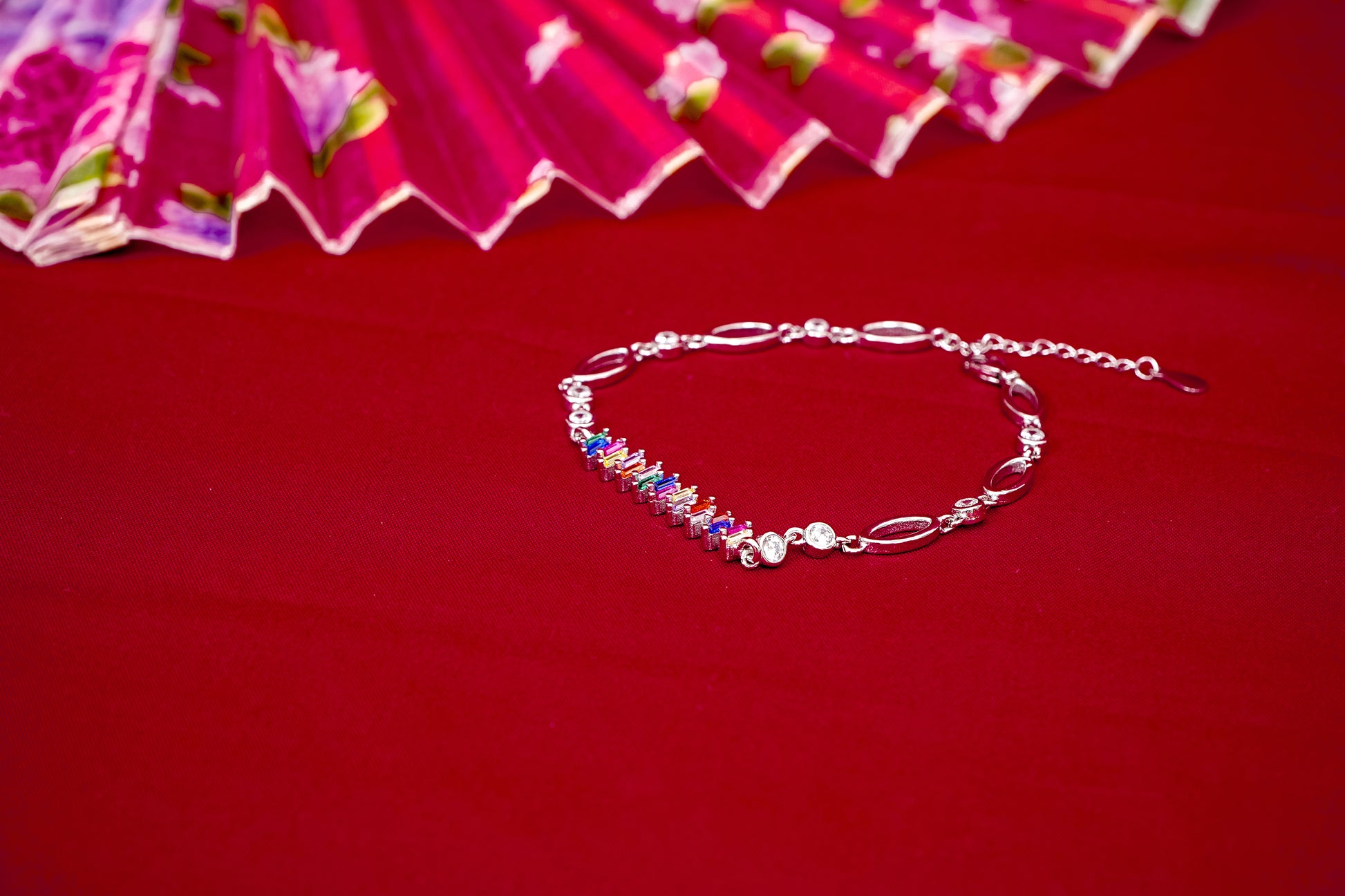 Rainbow Crystal Bar Bracelet-925 Sterling Silver-ERAYA Jewellery
