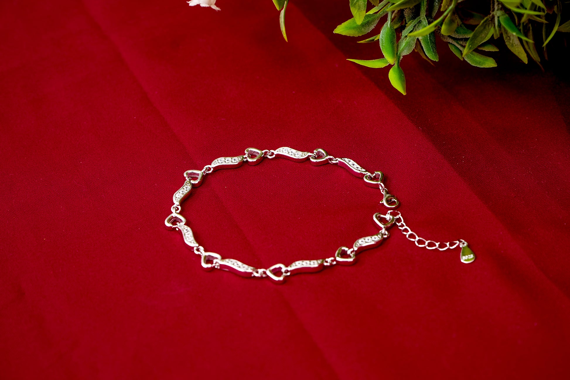 Heart & Crystal Silver Link Bracelet-925 Sterling Silver-ERAYA Jewellery