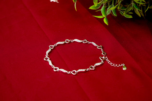 Heart & Crystal Silver Link Bracelet-925 Sterling Silver-ERAYA Jewellery