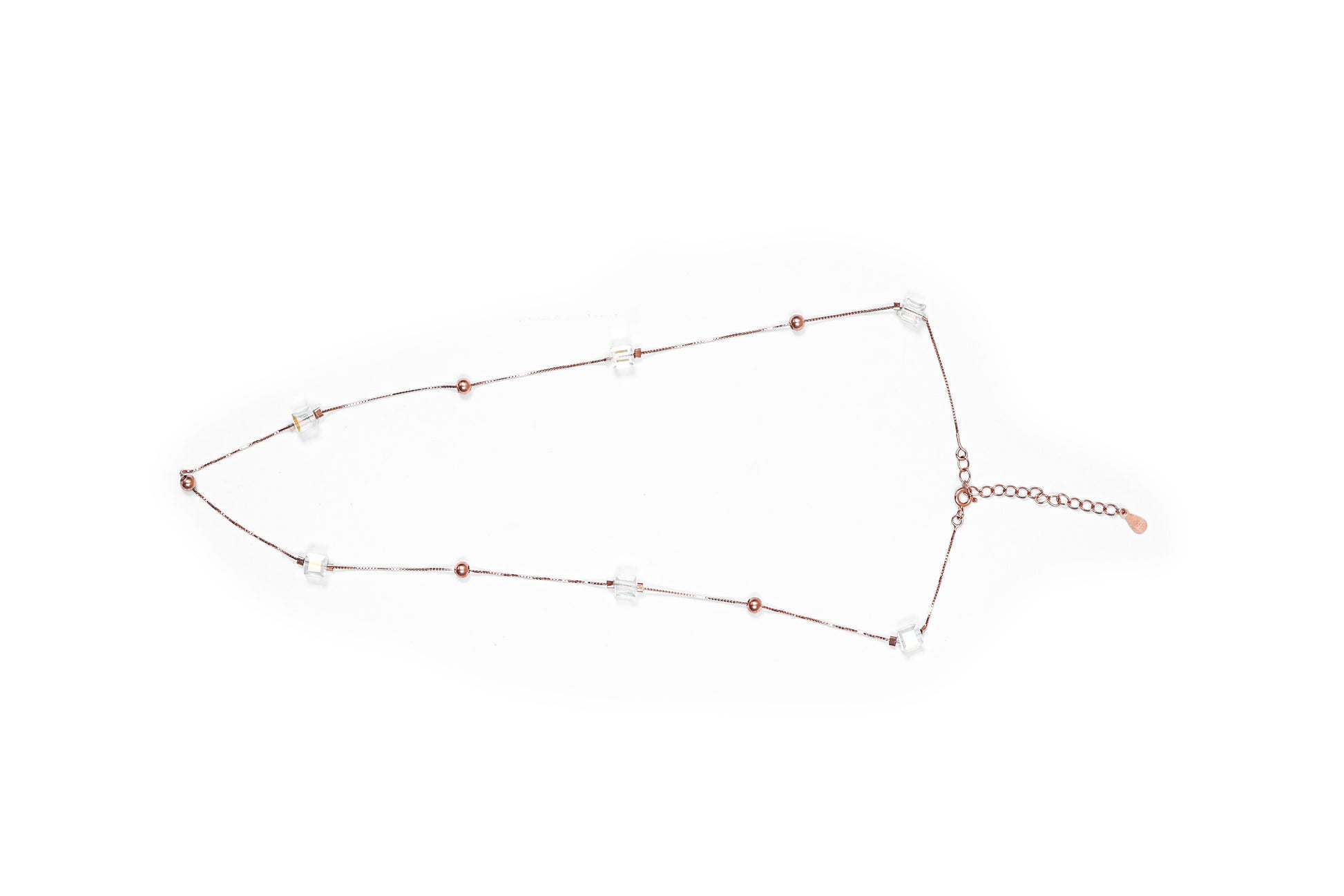 Crystal Cube Station Rose-Gold Chain-925 Sterling Silver-ERAYA Jewellery