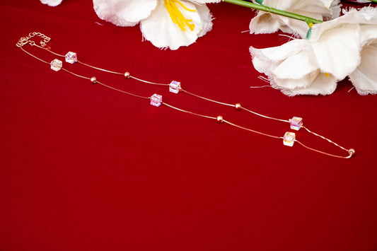 Crystal Cube Station Rose-Gold Chain-925 Sterling Silver-ERAYA Jewellery