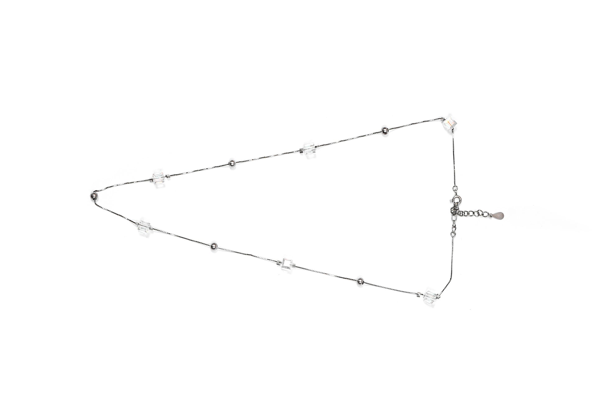 Crystal Cube Station Silver Chain-925 Sterling Silver-ERAYA Jewellery