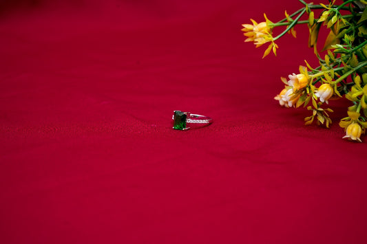 Green Crystal Solitaire Ring-925 Sterling Silver-ERAYA Jewellery