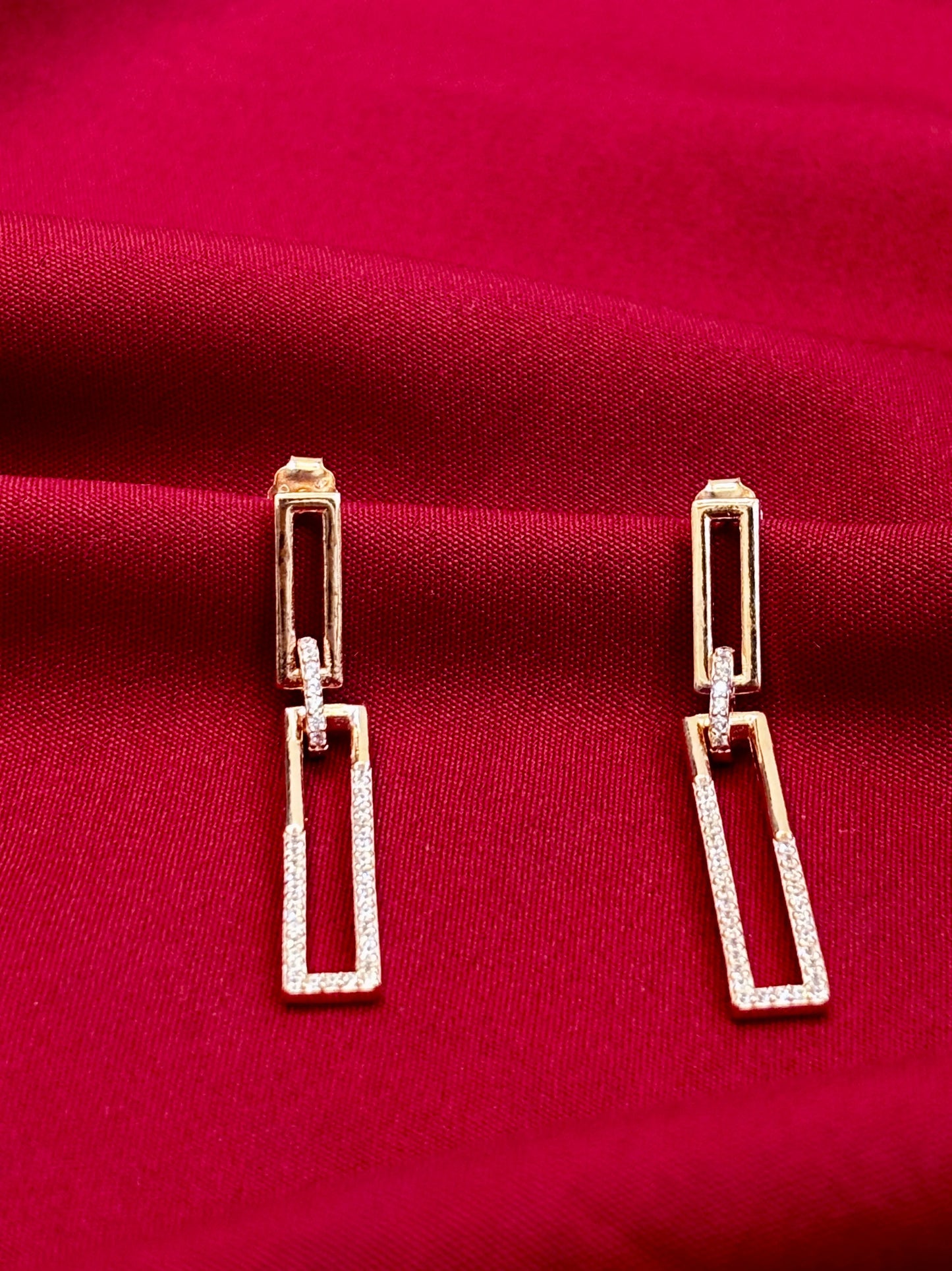 Rectangle Link Earrings-925 Sterling Silver-ERAYA Jewellery