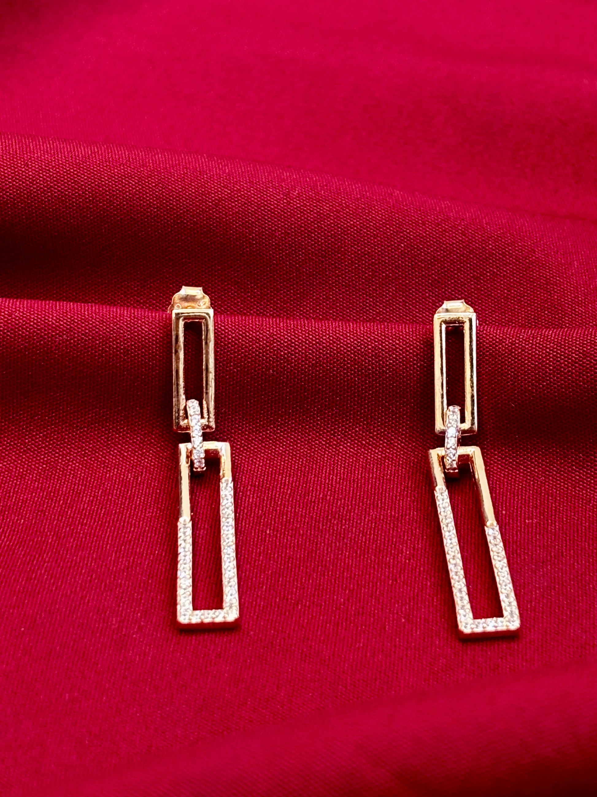 Rectangle Link Earrings-925 Sterling Silver-ERAYA Jewellery