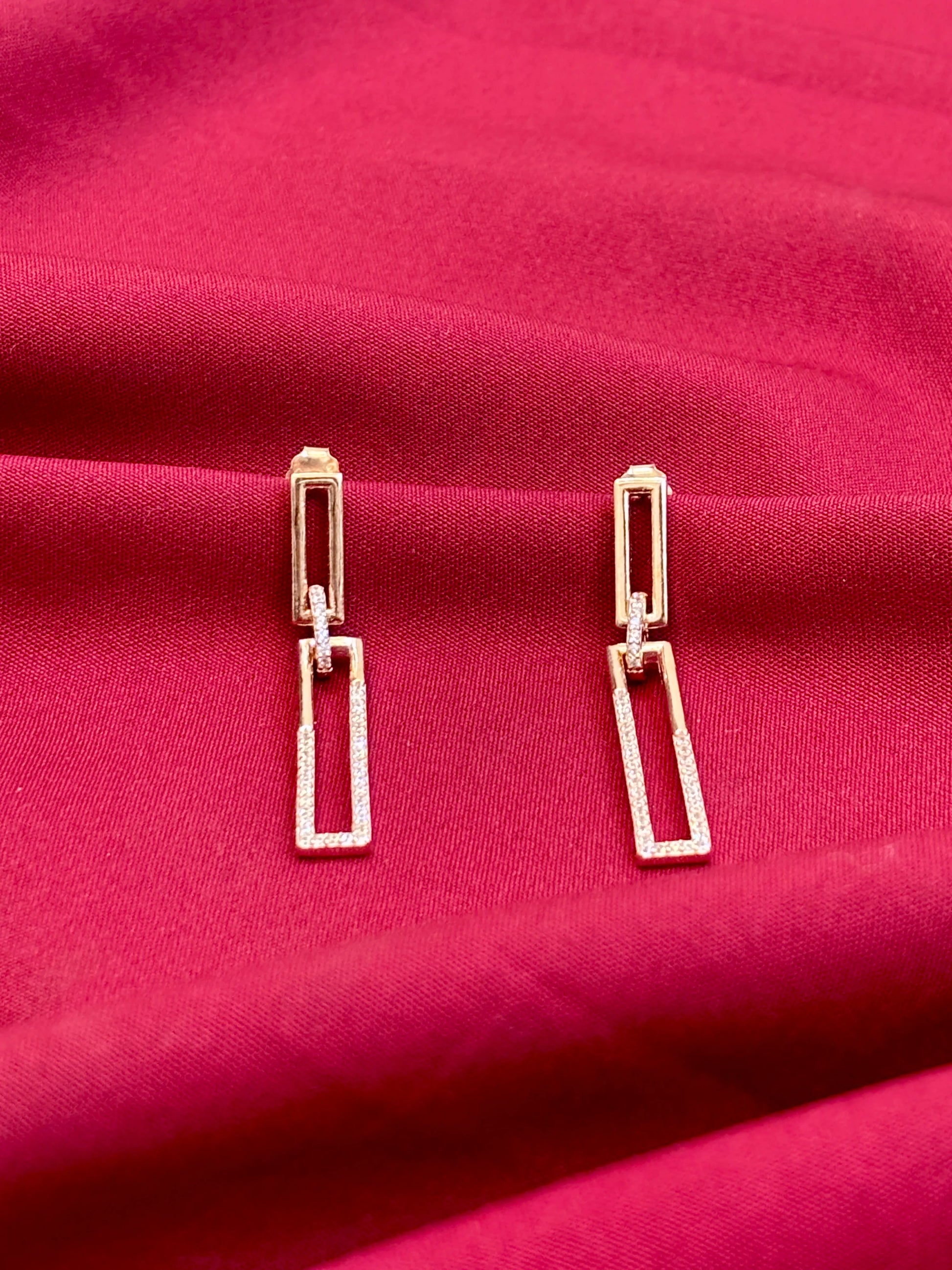 Rectangle Link Earrings-925 Sterling Silver-ERAYA Jewellery