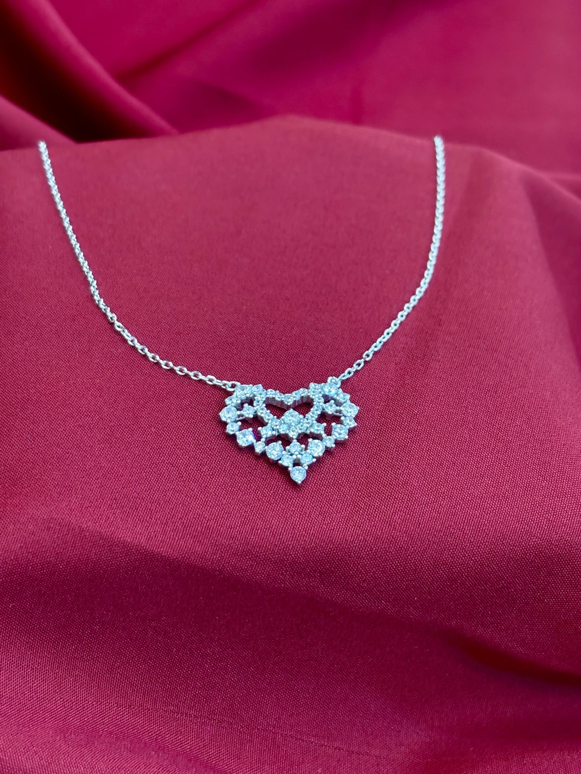 Lace Heart Crystal Silver Pendant - Eraya Jewellery