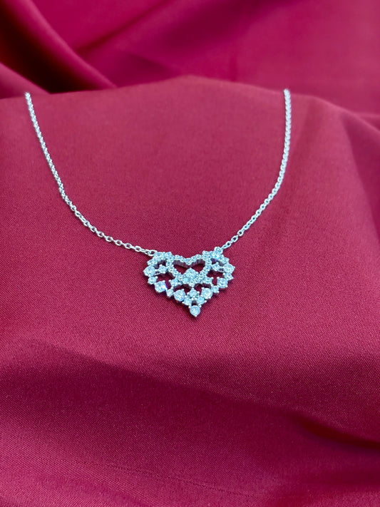 Lace Heart Crystal Silver Pendant - Eraya Jewellery