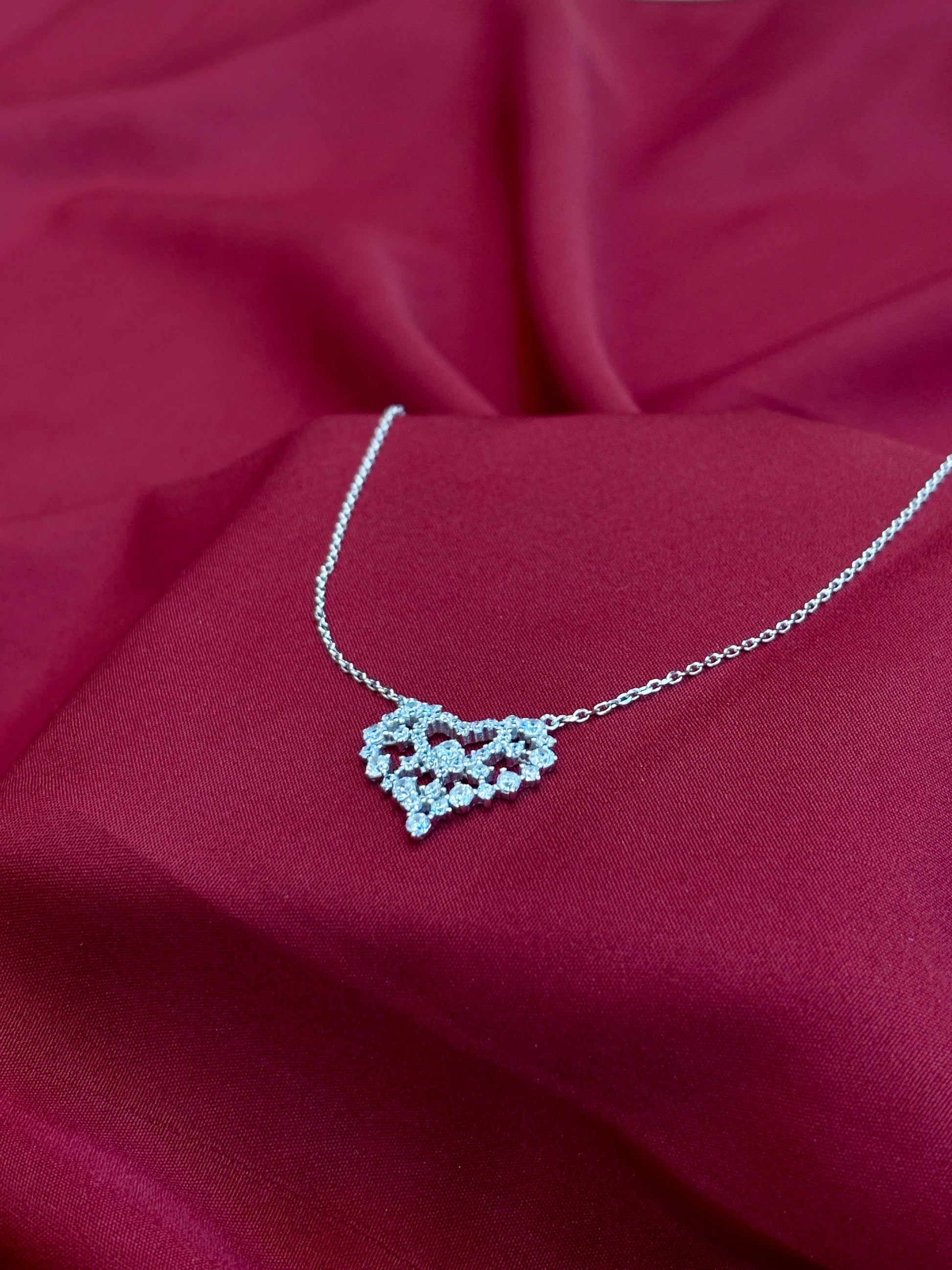 Lace Heart Crystal Silver Pendant - Eraya Jewellery