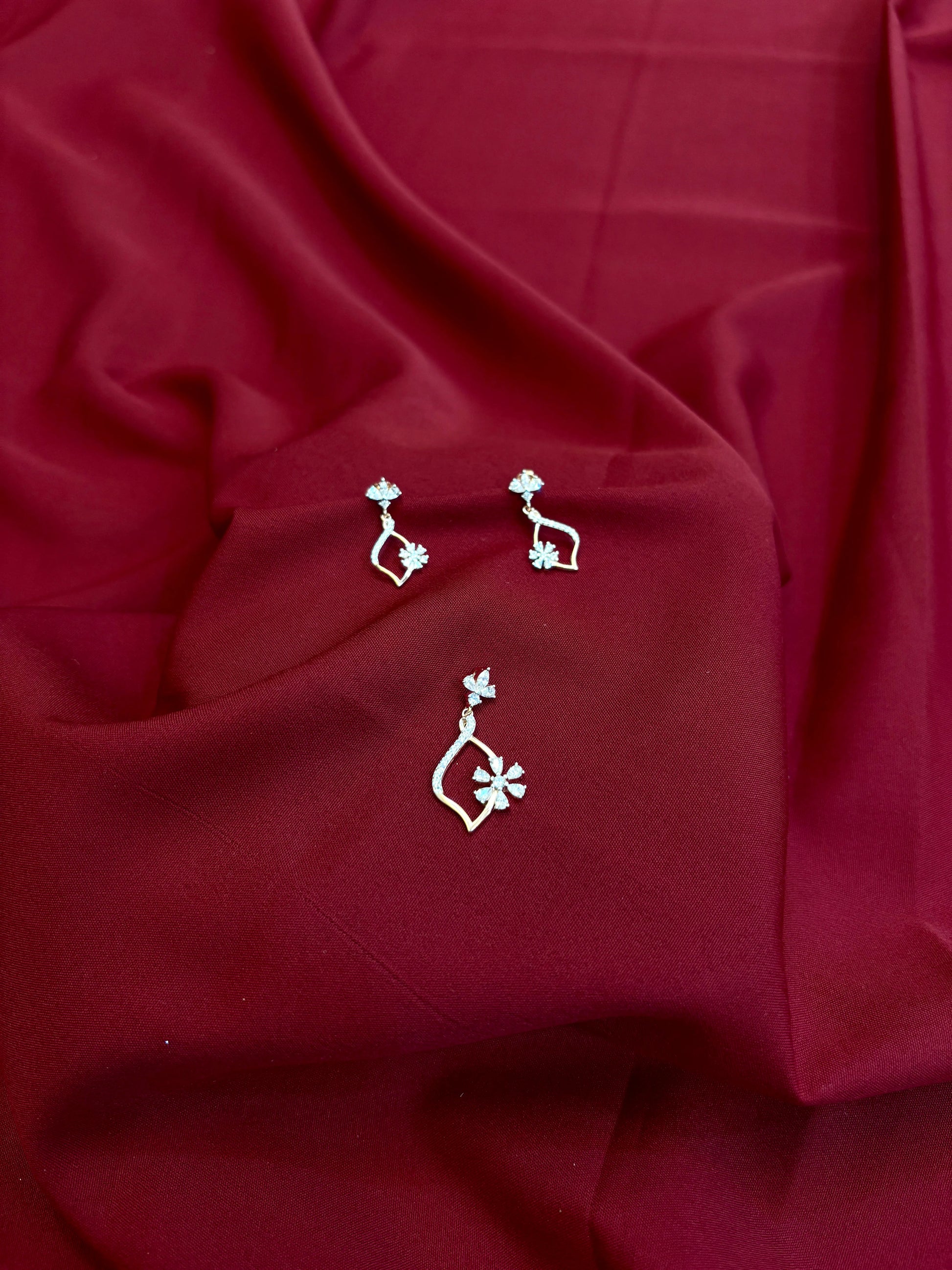 Floral Crystal Pendant Set-925 Sterling Silver-ERAYA Jewellery