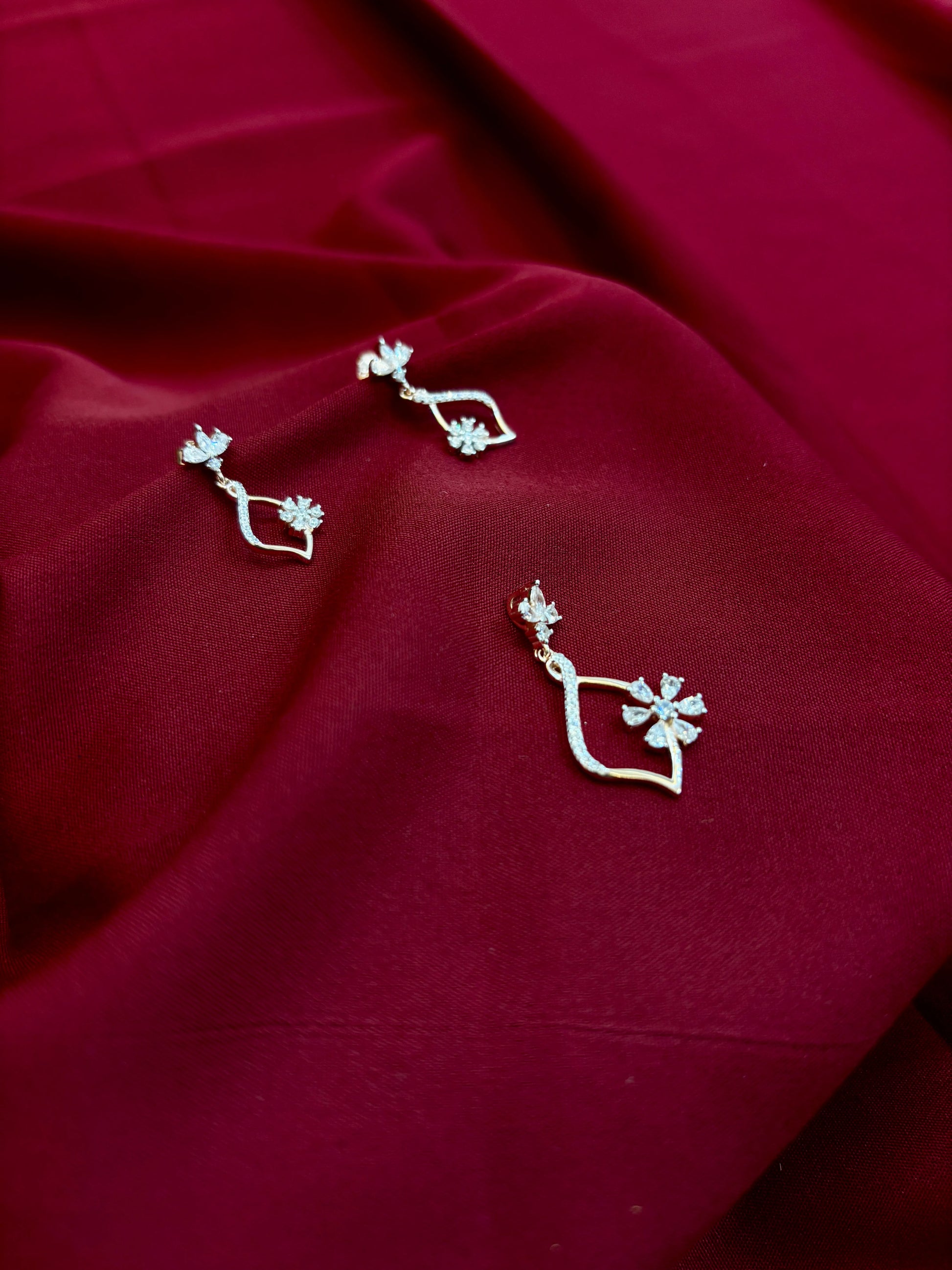 Floral Crystal Pendant Set-925 Sterling Silver-ERAYA Jewellery