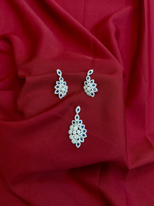 Blue & White Crystal Pendant Set - Eraya Jewellery