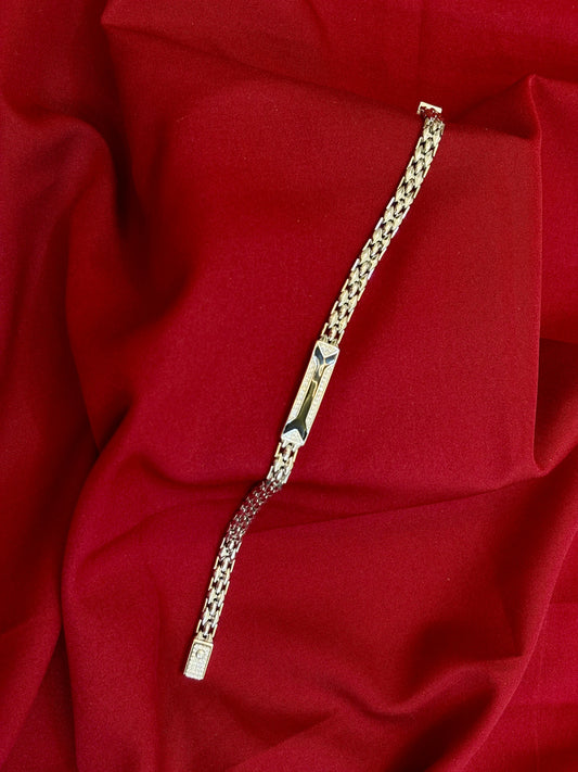 Black Stone ID Link Silver Bracelet - Eraya Jewellery