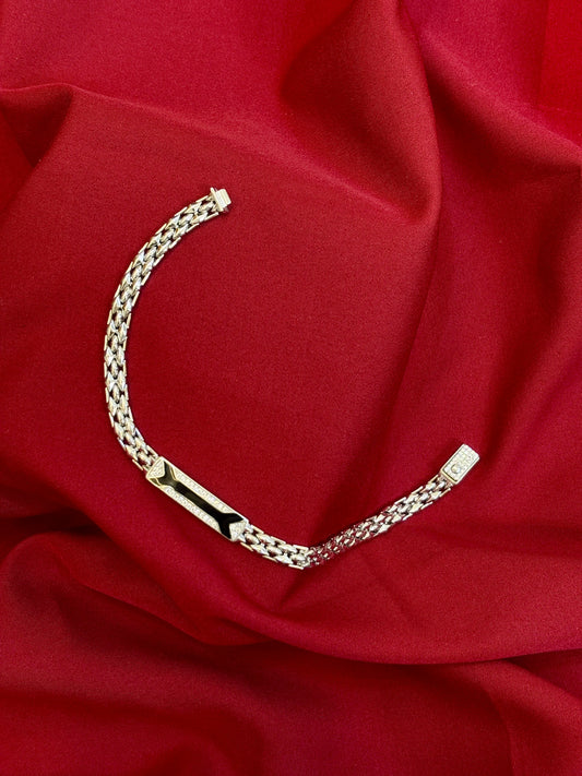 Black Stone ID Link Silver Bracelet - Eraya Jewellery