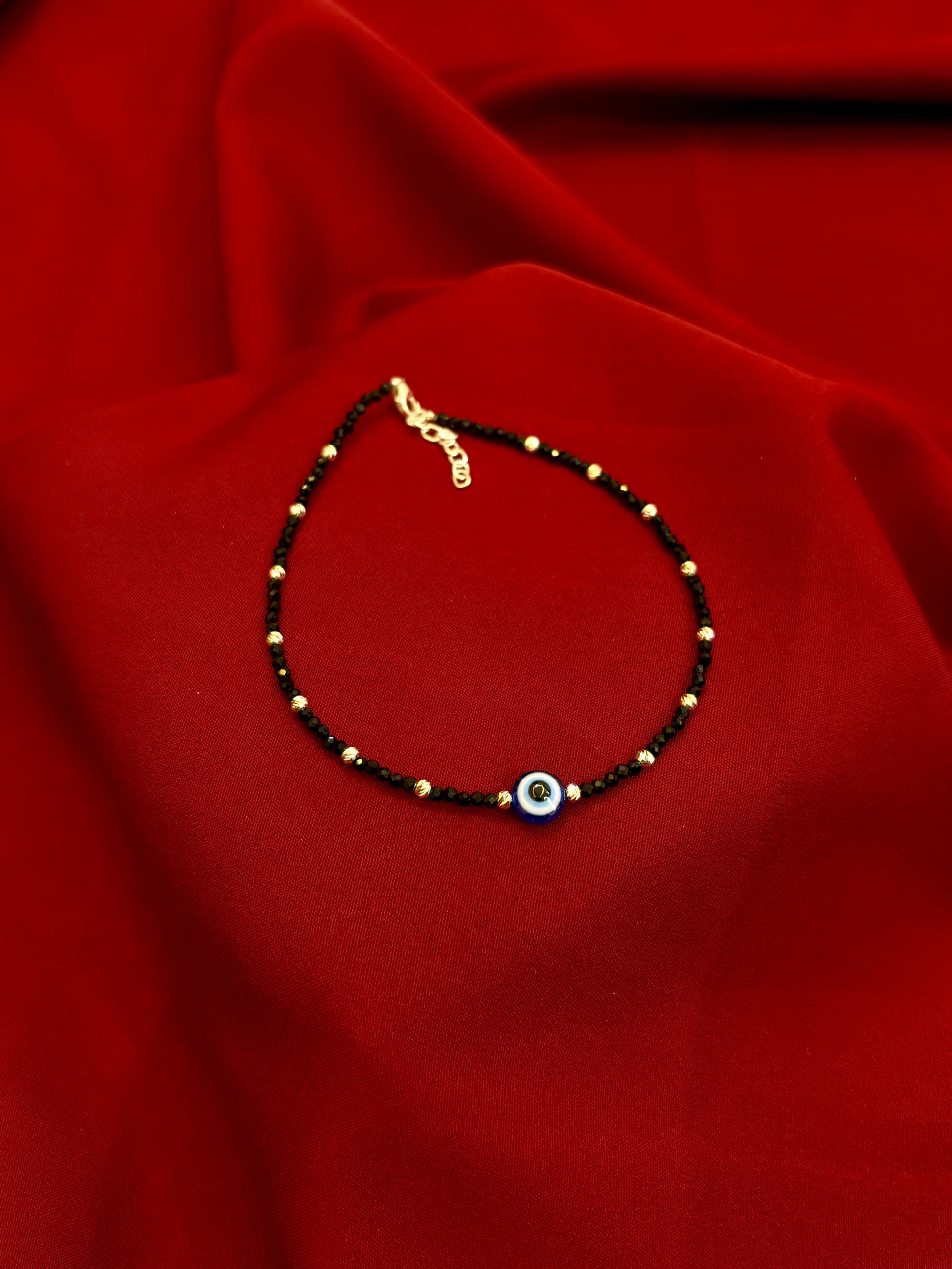 Evil Eye Beaded Silver Anklet-925 Sterling Silver-ERAYA Jewellery