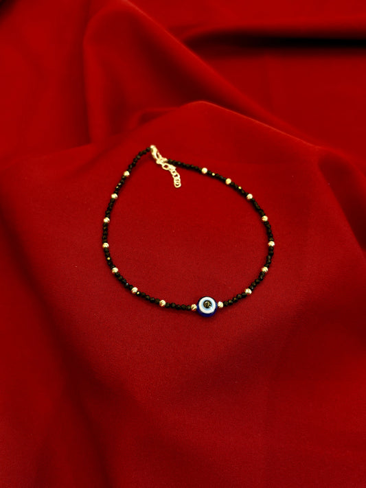 Evil Eye Beaded Silver Anklet-925 Sterling Silver-ERAYA Jewellery