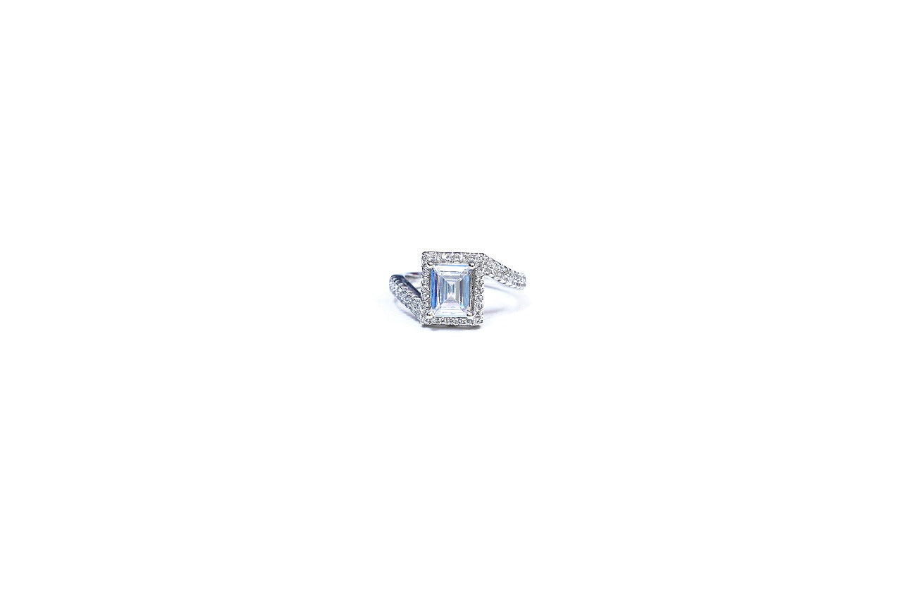 Sparkling Side Accent Solitaire Ring-925 Sterling Silver-ERAYA Jewellery
