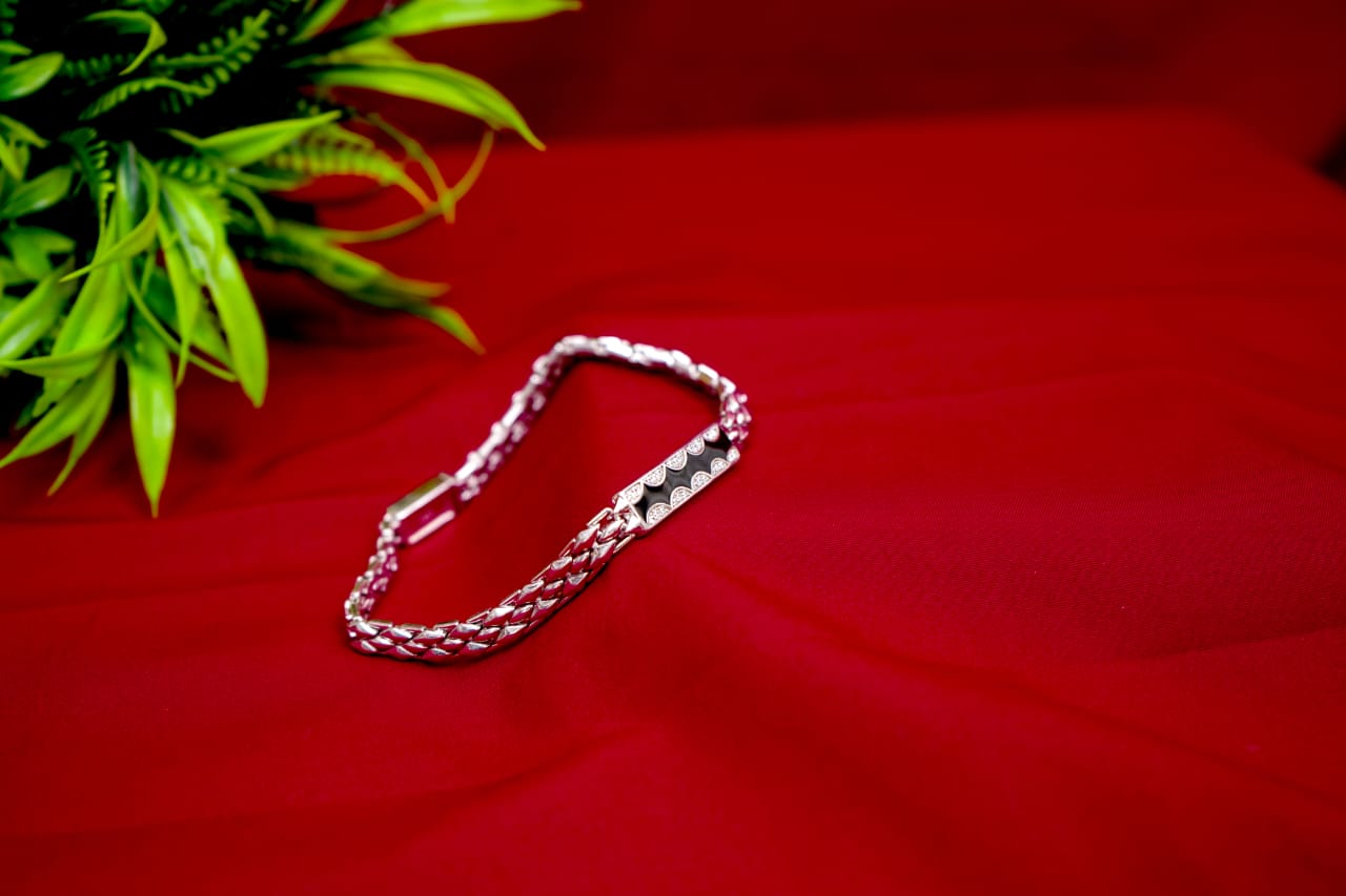 Crystal Accent ID Link Silver Bracelet-925 Sterling Silver-ERAYA Jewellery