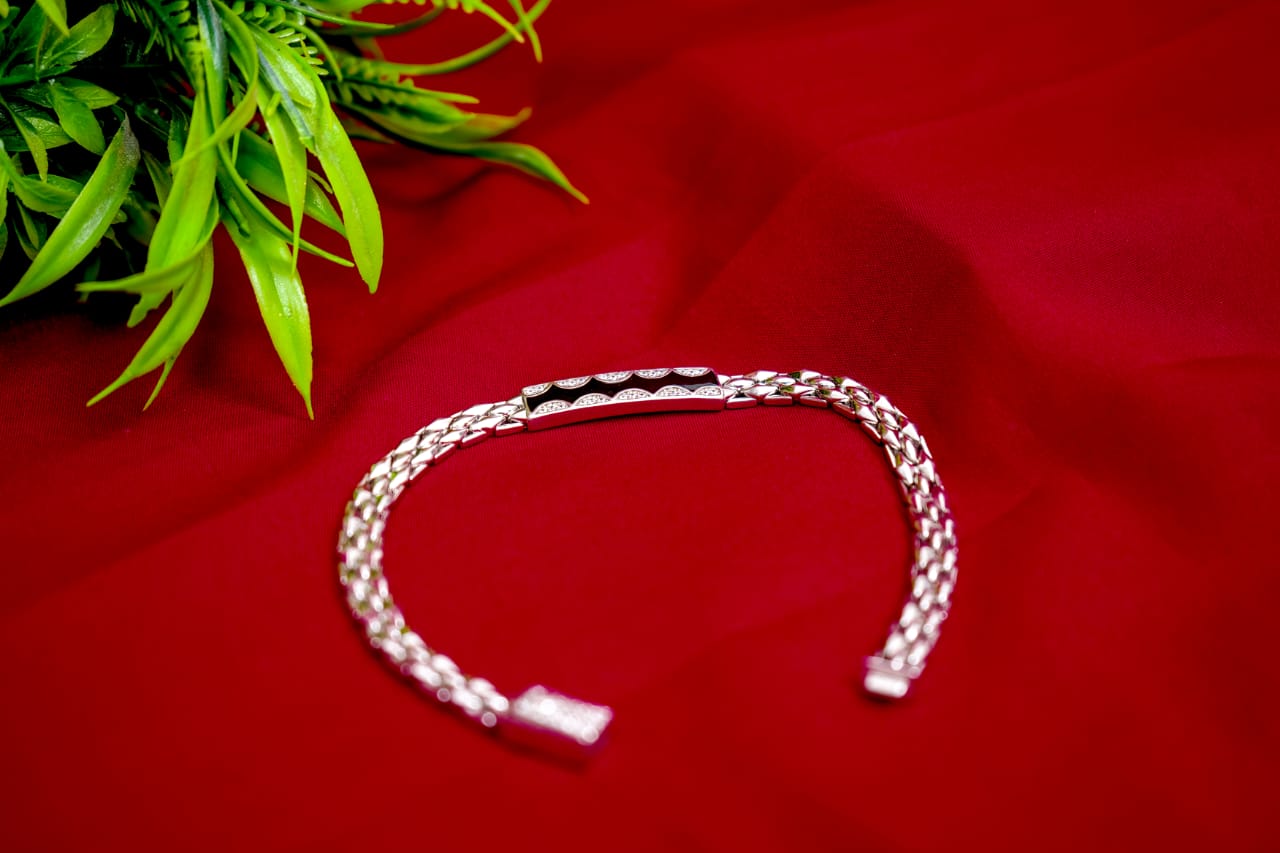 Crystal Accent ID Link Silver Bracelet-925 Sterling Silver-ERAYA Jewellery