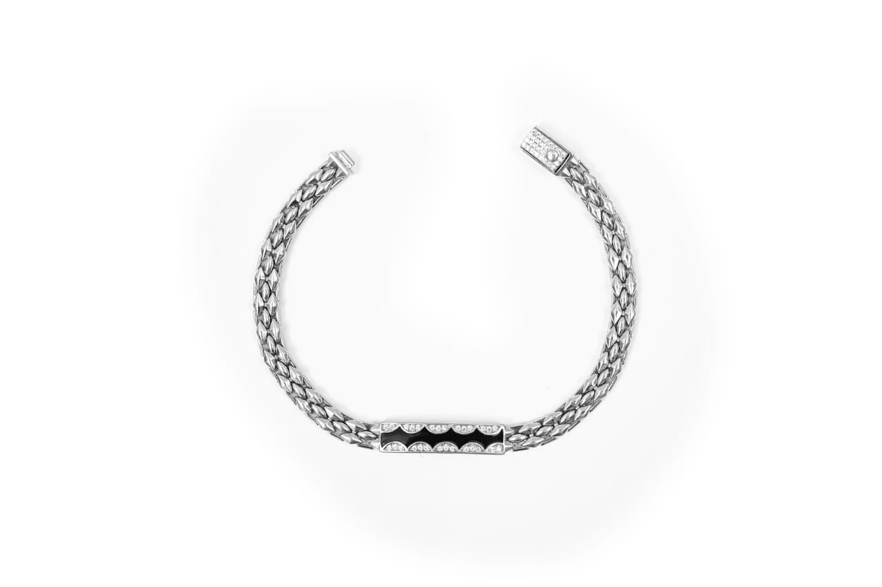 Crystal Accent ID Link Silver Bracelet-925 Sterling Silver-ERAYA Jewellery