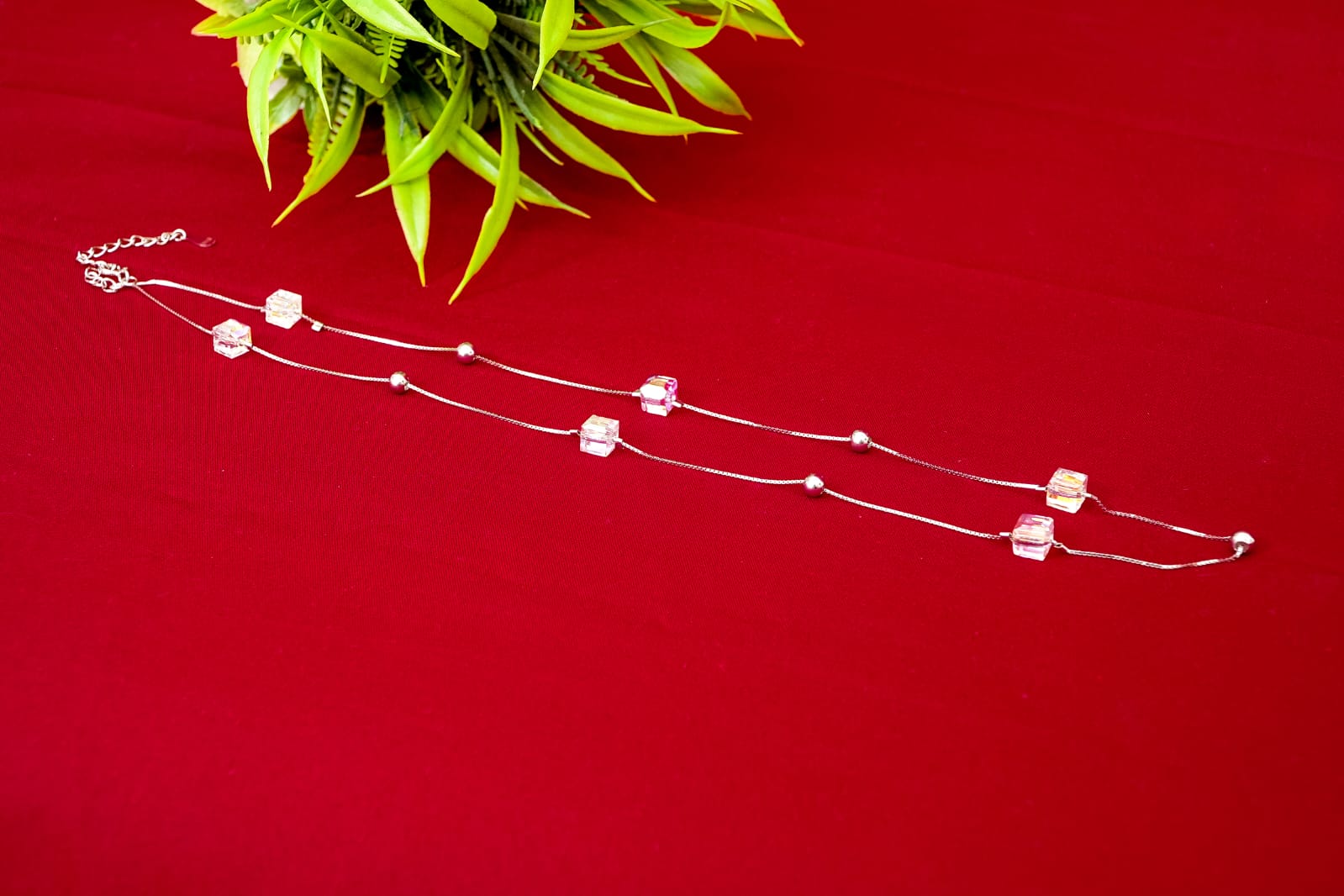 Crystal Cube Station Silver Chain-925 Sterling Silver-ERAYA Jewellery