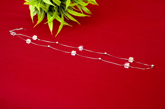 Crystal Cube Station Silver Chain-925 Sterling Silver-ERAYA Jewellery