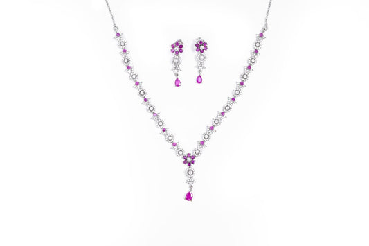 Pink Stone Floral Necklace-925 Sterling Silver-ERAYA Jewellery